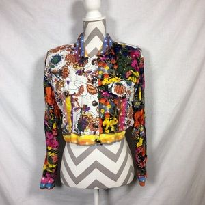 Fashion Passport Womens Multi Color All-Over Print Floral Cropped Jacket/Top SzM